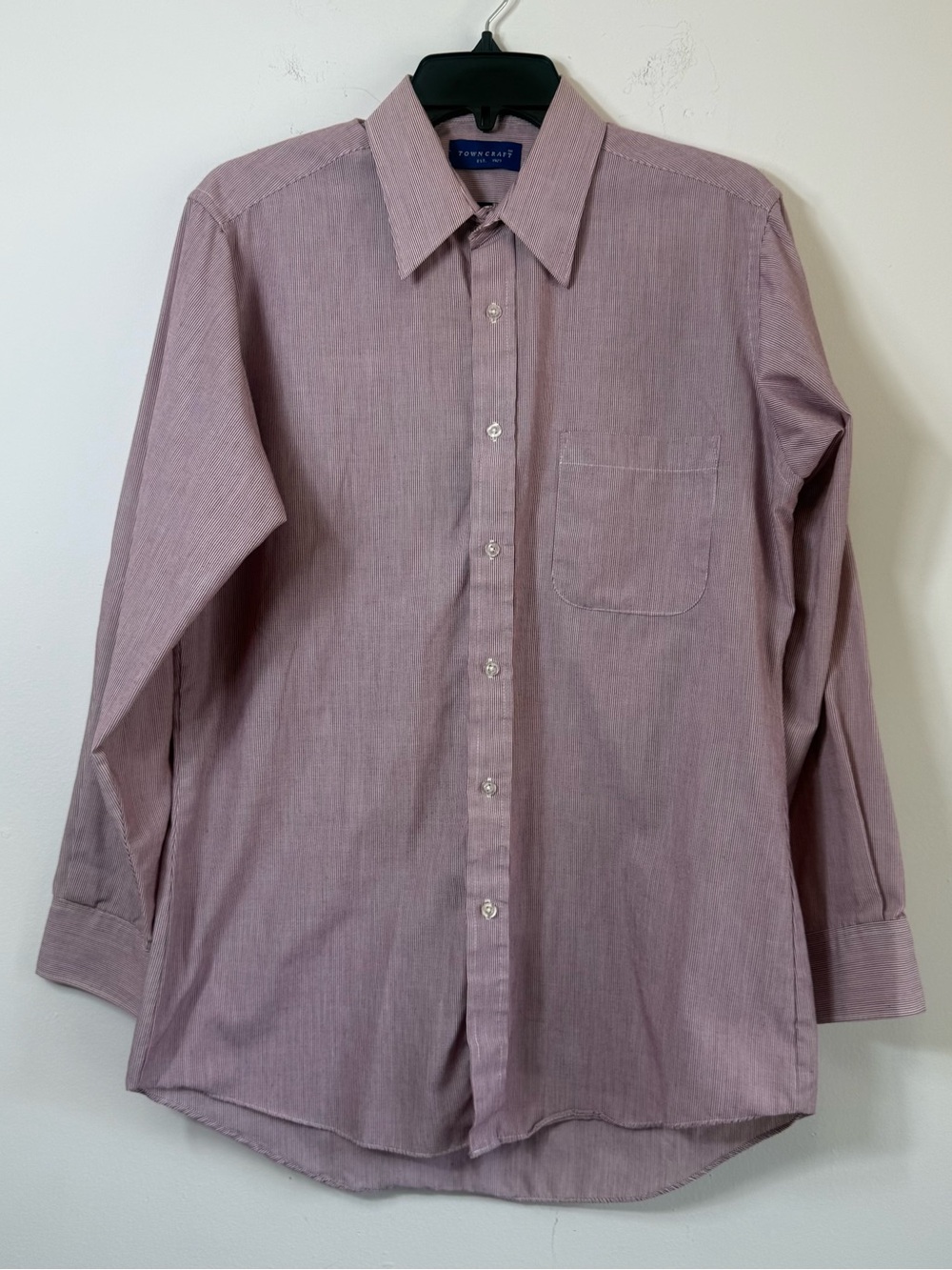 Vintage Towncraft Maroon Micro Stripe Button Down Dress Shirt Fitted 15.5 32/33